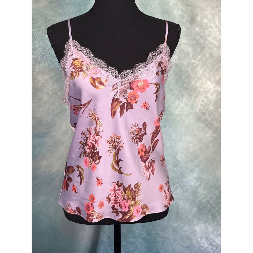 Victoria's Secret Lavender Floral Satin Lace Trim Camisole Topâ Pink Medium